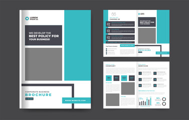 Corporate business bifold brochure design and company marketing flyer ad design template