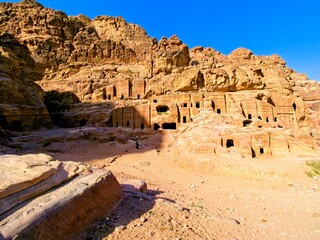 Street of Facades in ancient city Petra, Jordan, one of seven Wonders of the World