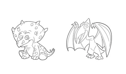 Easy coloring page of baby dinosaur . Icon sheet vector.