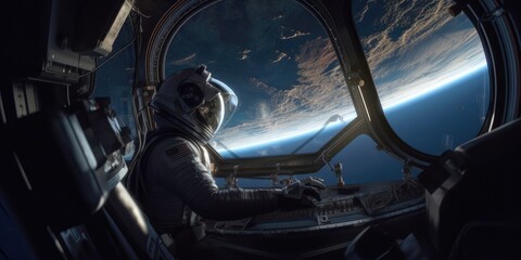 astronaut in spaceship with his helmet on space, generative ai