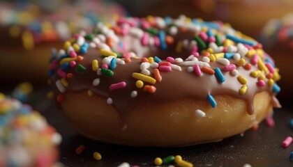 Fototapeta na wymiar A close-up photo of the sprinkles on top of the donut. Generative AI