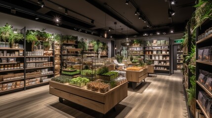 Fototapeta na wymiar Green Retail: Eco-Friendly and Healthy Food Shopping Experience. Generative AI