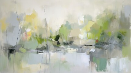 Modern Neutral Abstract Oil Painting with Brush Strokes in Spring Time