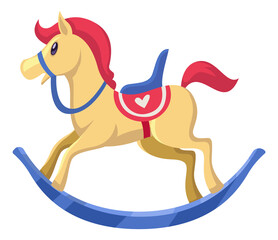 Rocking horse. Funny cartoon wooden riding toy
