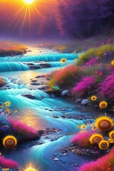 A winding stream of water, a magical river, fantastic nature, generative ai art illustration 10