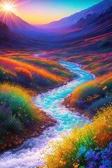 A winding stream of water, a magical river, fantastic nature, generative ai art illustration 08