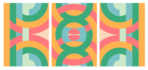 Colorful Line Art Posters. Abstract composition with crossed lines. Triptych. Fashion mural. Rich ornament. Optic illusion. Vintage. Big eye. Game, Psychologist © Alisa