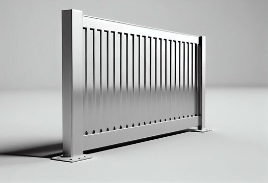 Portable steel fence banner. Steel construction element.Realistic detailed illustration on a white background, barrier banner mockup. 3d rendering. Generative AI