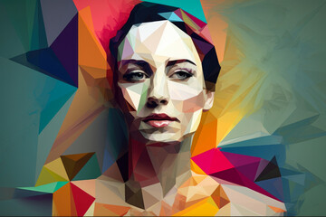 Digital Portrait of a Woman in Origami-Inspired Style, generative ai
