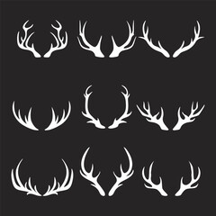 Vector Reindeer Horns, Antlers. Deer Horn Silhouettes. Hand Drawn Deers Horn, Antler Set. Animal Antler Collection. Design Elements of Deer. Wildlife Hunters, Hipster, Christmas and New Year concept