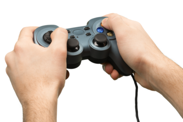 Teenage boy holding console controller