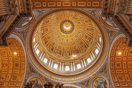 ROME, ITALY-APRIL 3,2023: Inside St. Peter's Basilica (Basilica Papale di San Pietro in Vaticano).St. Peter's is the most renowned work of Renaissance architecture and the largest church in the world.