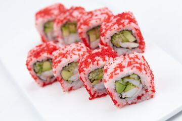 tasty sushi on the white background