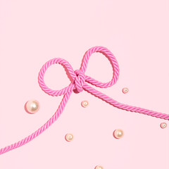 Pastel pink romantic decorative rope bow and pearl beads. 