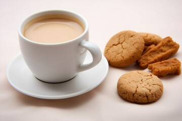 cup of coffee with cookies, latte and freshly baked cookies