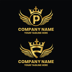 P initial letter with wing, crown logo, luxury logo,luxury shield, monogram logo design premium template vector
