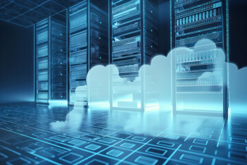 Cloud servers, concept of cloud computing technology. Generative AI illustration