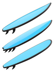 Set of surfboard for summer surfing on surf board on white background.