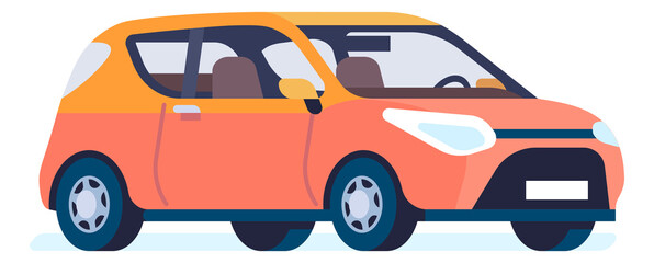 Hatchback icon. Orange car renting logo. Auto sharing symbol