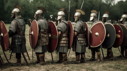 Fototapeta na wymiar Roman troops during the Republican era, realistic, side view, photographic, rigid, generative ai