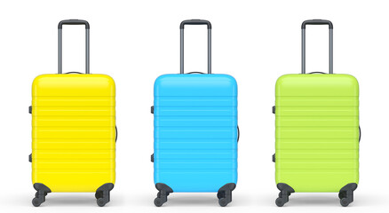 Obraz premium Set of luggage with beach accessories for summer holidays on white background.