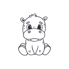 Hand drawing cartoon cute hippopotamus. Doodle,illustration for card, poster design for kids, coloring page.