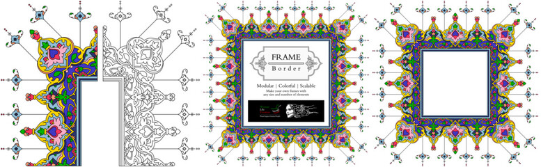 Frame mandala persian arabic turkish islamic hindi indian tibetan traditional colorful vector pattern texture vintage ornate retro elegant ornamental borders frames floral ornaments tazhib 24-v1