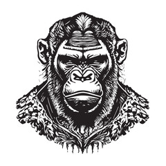 Obraz premium Artwork illustration and t-shirt design gorilla on white background