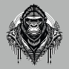 Artwork illustration and t-shirt design gorilla on white background