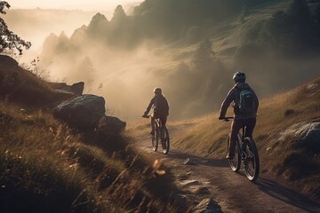 Obraz premium Discovering Adventure: Exploring Scenic Landscapes on Bikes and Enjoying Outdoor Sports and Activities. Generative AI