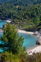 Fototapeta na wymiar View of the beautiful Fava beach in Vourvourou at Chalkidiki, Greece