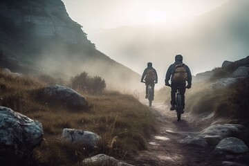 Obraz premium Discovering Adventure: Exploring Scenic Landscapes on Bikes and Enjoying Outdoor Sports and Activities. Generative AI