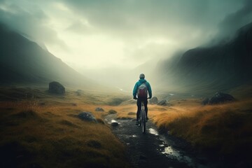 Fototapeta premium Discovering Adventure: Exploring Scenic Landscapes on Bikes and Enjoying Outdoor Sports and Activities. Generative AI