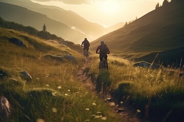 Obraz premium Discovering Adventure: Exploring Scenic Landscapes on Bikes and Enjoying Outdoor Sports and Activities. Generative AI