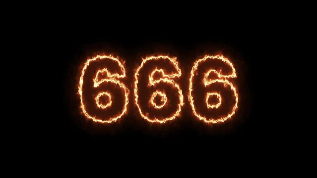 number 666 on fire animation. flame video 4K