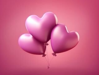 Fototapeta na wymiar Pink heart shaped balloons on a pink background. 3D illustration.