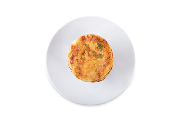 Salmon potato cakes on a white isolated background