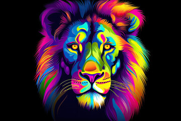 Illustration of a lion in a variety of vibrant colors in a modern style. Generative AI.