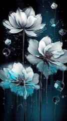 beautiful white flowers with blue backgrounds, in the style of light blue and dark aquamarine - generative ai
