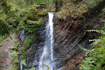 Zhenetskyi Huk waterfall in Carpathians, Gorgany mountains, western Ukraine