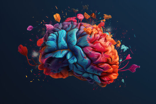 A beautiful mind presented in a creative way in vibrant colors, the concept of brain storming, coming up with ideas. Generative AI.