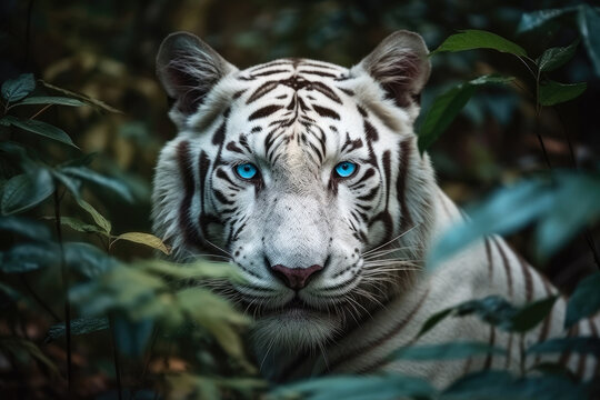 white snow tiger with blue eyes