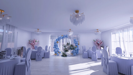 Wedding hall interior, 3d render, 3d illustration