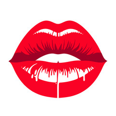 red lips on a white background. Red glossy lips. Vector illustration of female lips.
