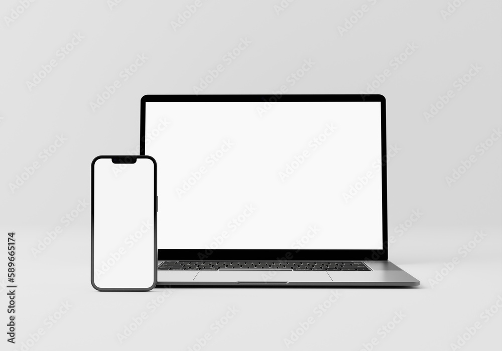Canvas Prints modern laptop mockup front view and smartphone mockup high quality, notebook mockup and phone device