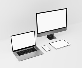 Fototapeta premium Responsive Web Design and website Mockup, Devices Mock up, Smartphone desktop tablet laptop template Mockup
