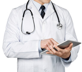 Close-up Doctor at hospital working with tablet pc