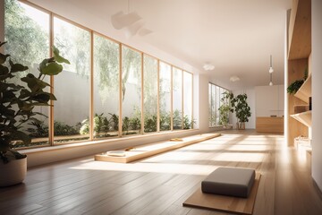 Fototapeta premium interior of a yoga room with large windows