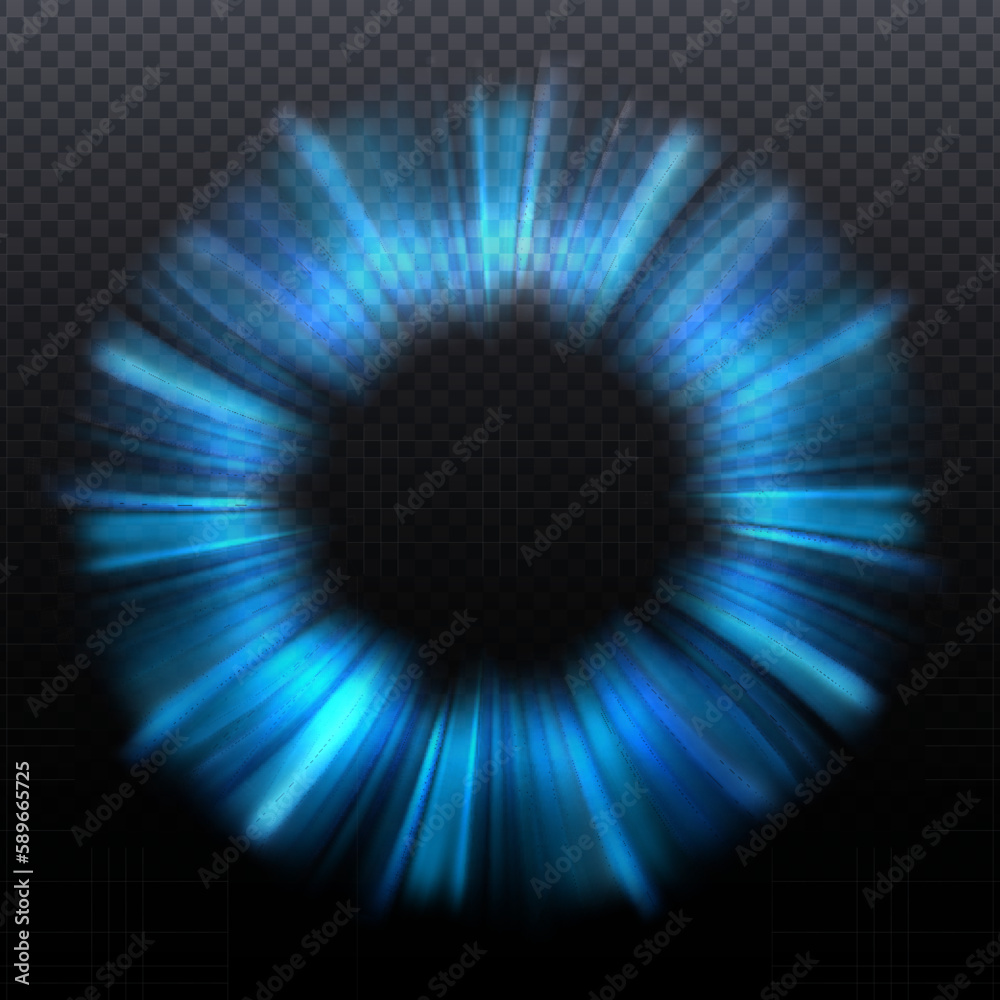 Poster Vector Circle Burst with Shiny Light. Abstract Glowing Energy Rays Effect on Dark Background