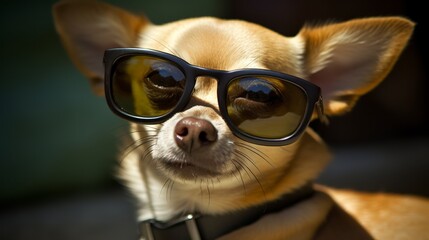 A Chihuahua wearing sunglasses